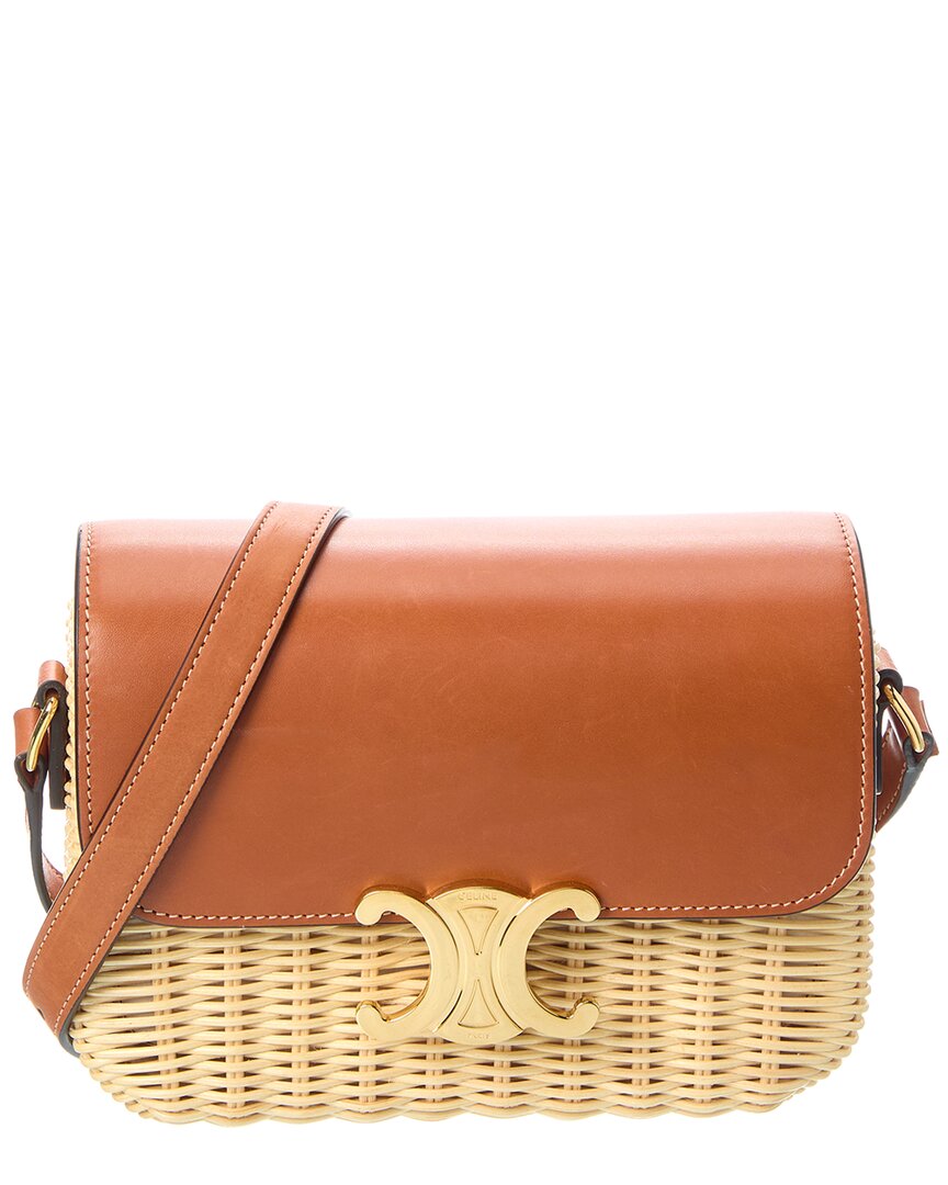 Celine Teen Triomphe Wicker & Leather Shoulder Bag In Brown