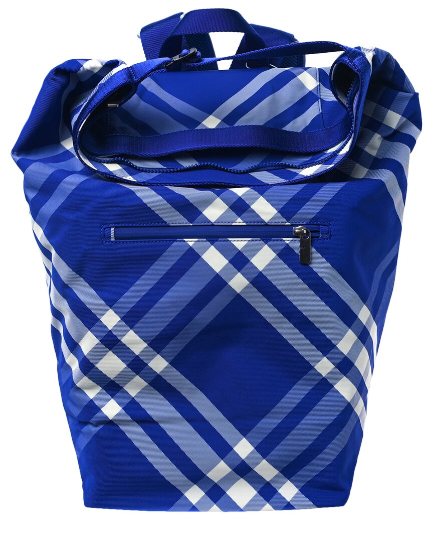 Burberry Blue Nova Check Canvas Roll Backpack Knight (authentic Pre-loved) In Blue