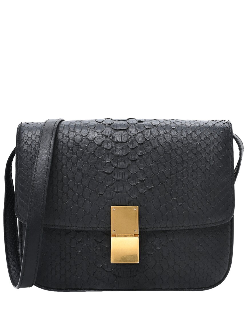 Celine Black Snakeskin Medium Classic Box Flap Bag (authentic Pre-loved) In Black