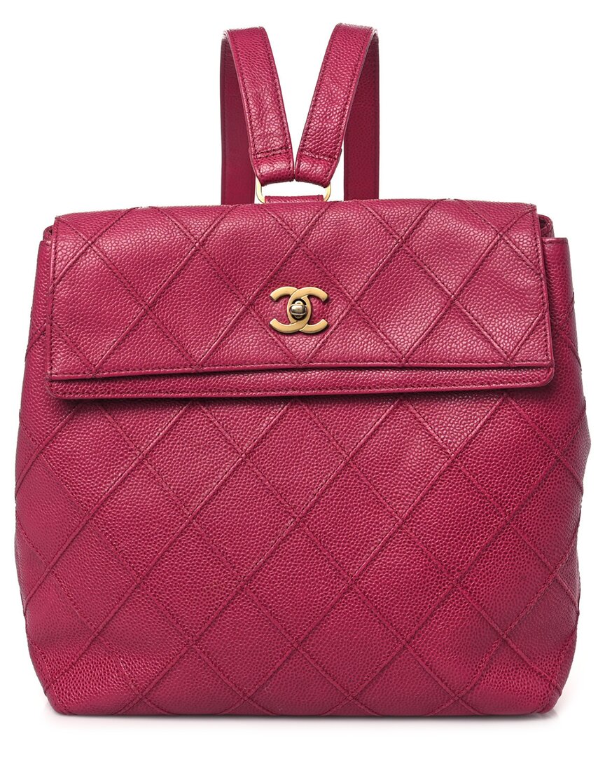 Pre-owned Chanel Hot Pink Caviar Leather Diamond Stitched Backpack (authentic Pre-loved)