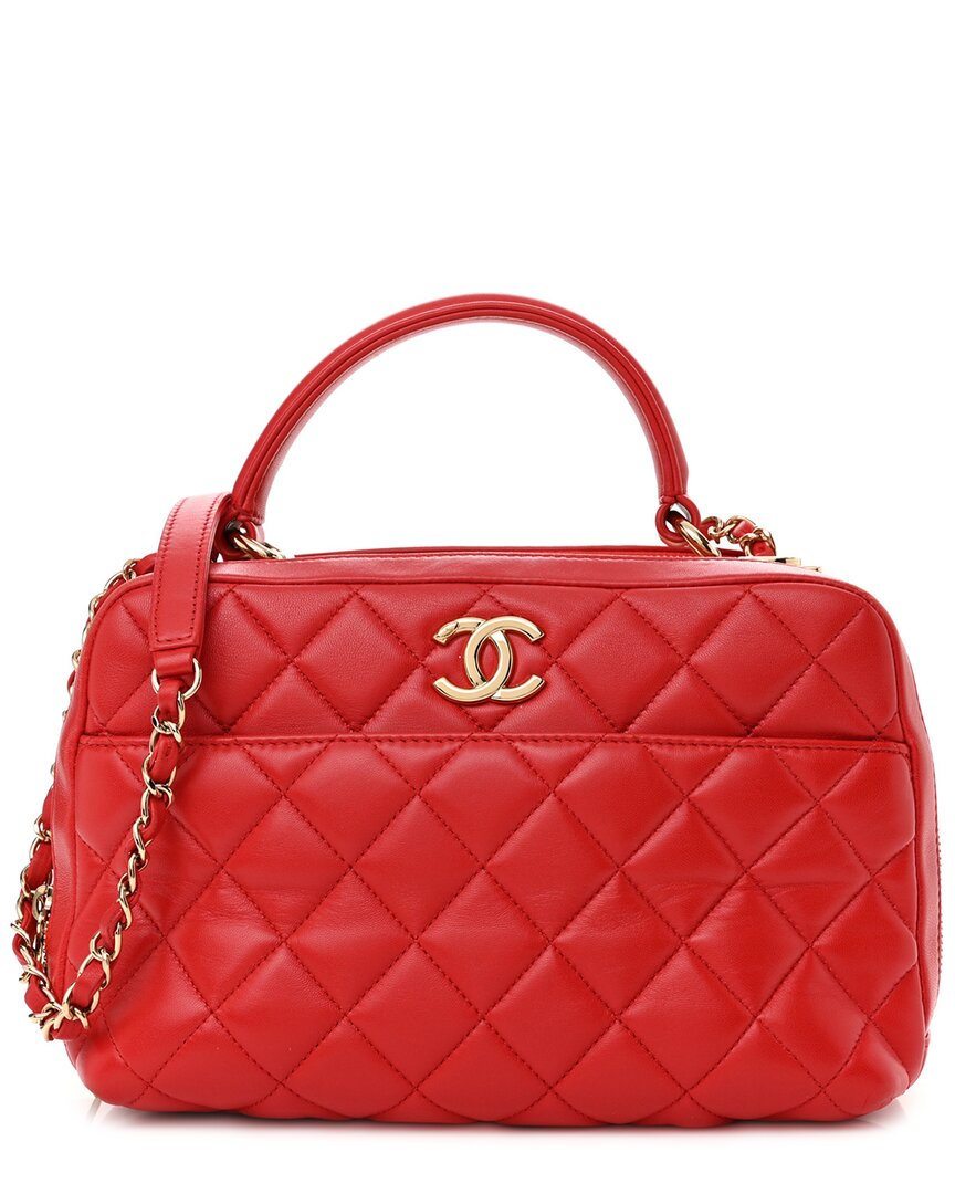 CHANEL Pre-owned Red Lambskin Leather Small Trendy Cc Bowling Bag (authentic Pre-loved)