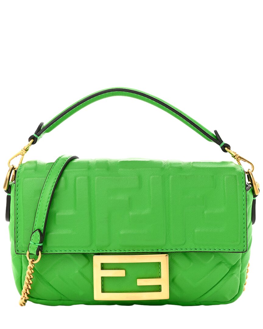 Fendi Green Nappa Leather Mini Baguette Nappa 19 (authentic Pre-loved)