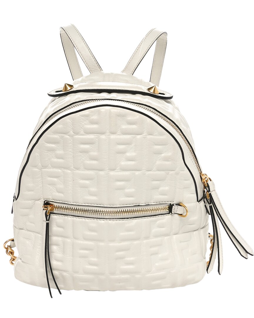 Fendi White Nappa Leather Ff 1974 Embossed Mini Backpack (authentic Pre-loved)