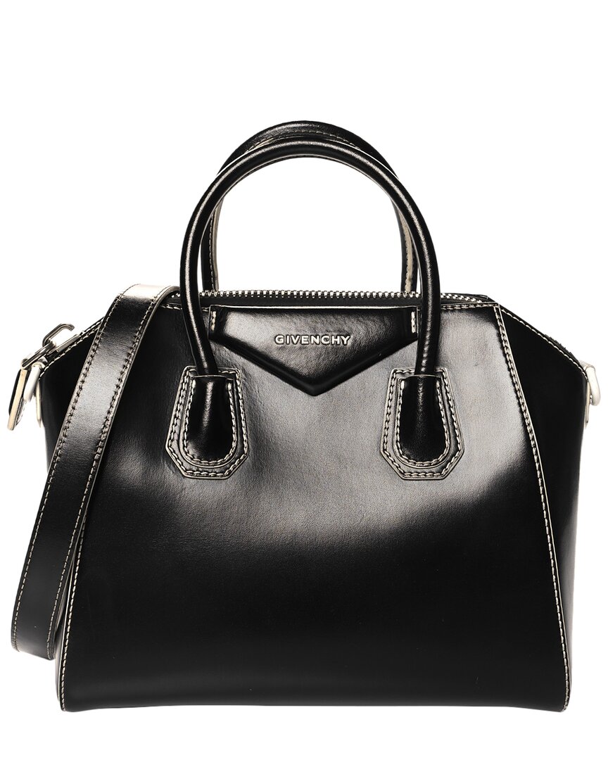 Givenchy Black Calfskin Leather Contrast Topstitch Small Antigona (authentic Pre-loved)