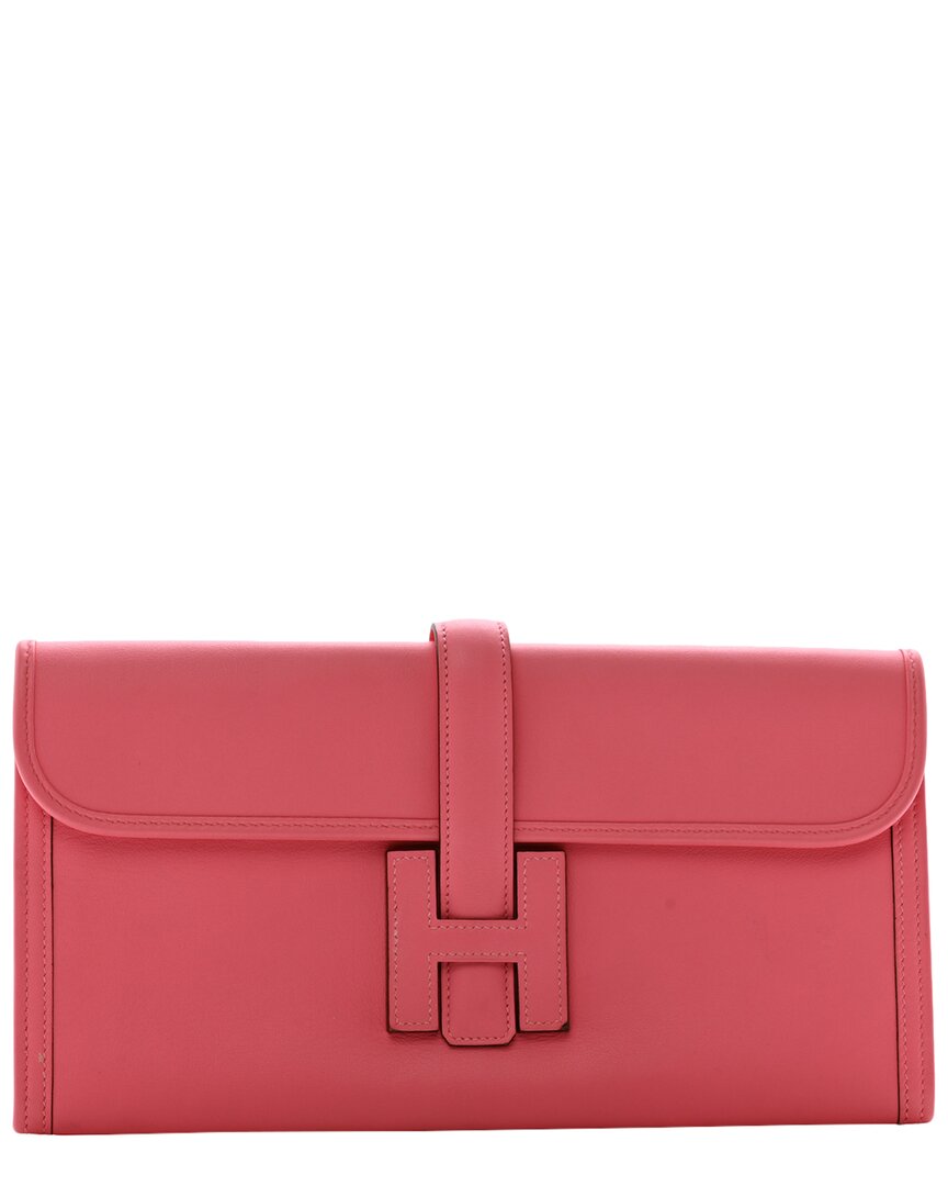 Pre-owned Hermes Hermès Rose Asalee Swift Leather Swift Jige Elan 29 Clutch (authentic Pre-  Loved)