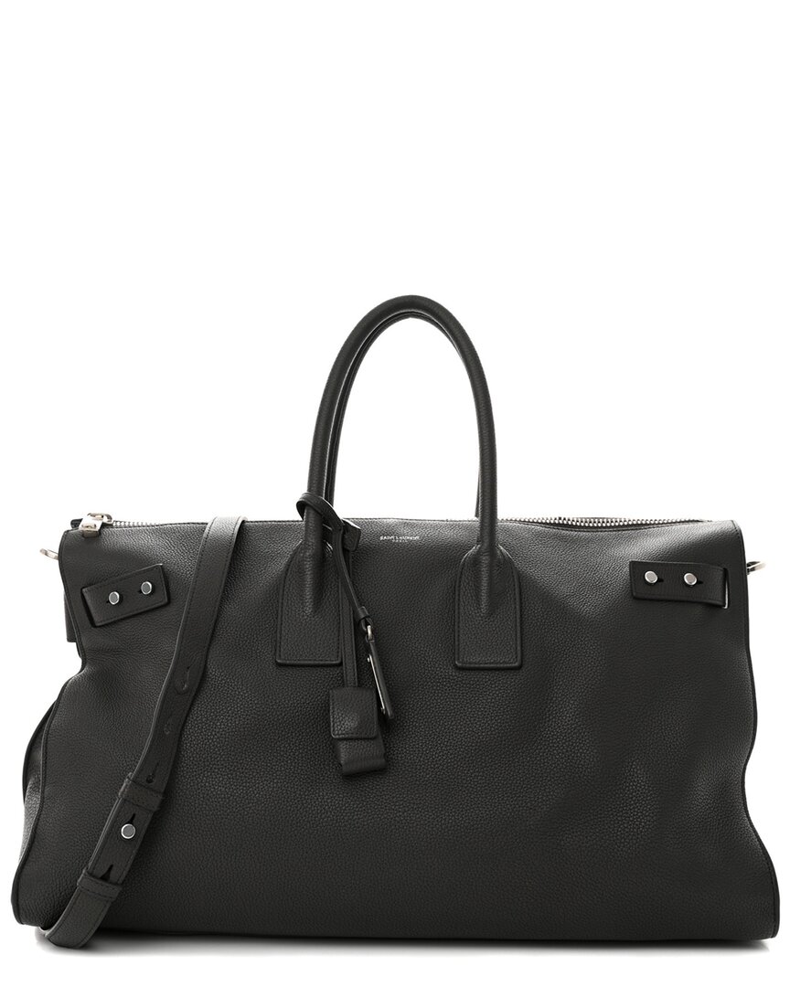 Saint Laurent Grey Grained Calfskin Leather Sac De Jour Souple Duffle 36h  (authentic Pre-loved) In Black