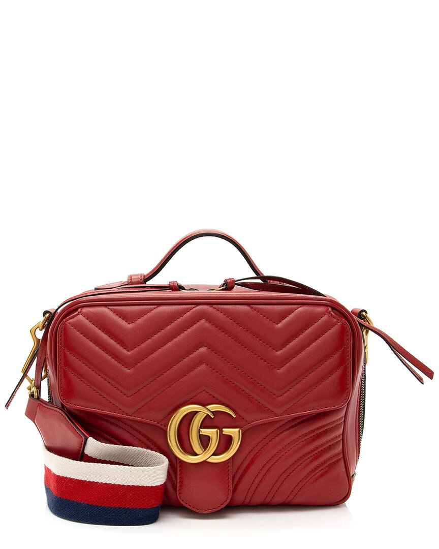 Gucci Red Matelasse Leather Gg Marmont Zip Around Top Handle (authentic Pre-  Loved) In Red