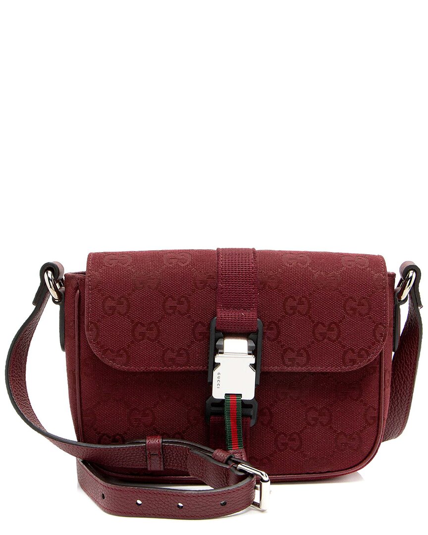 Gucci Red Gg Canvas Web Buckle Mini Crossbody (authentic Pre-loved) In Red