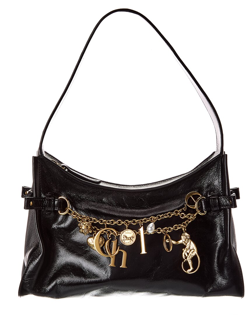 Chloé Leather Shoulder Bag Adorned With Charms In Black
