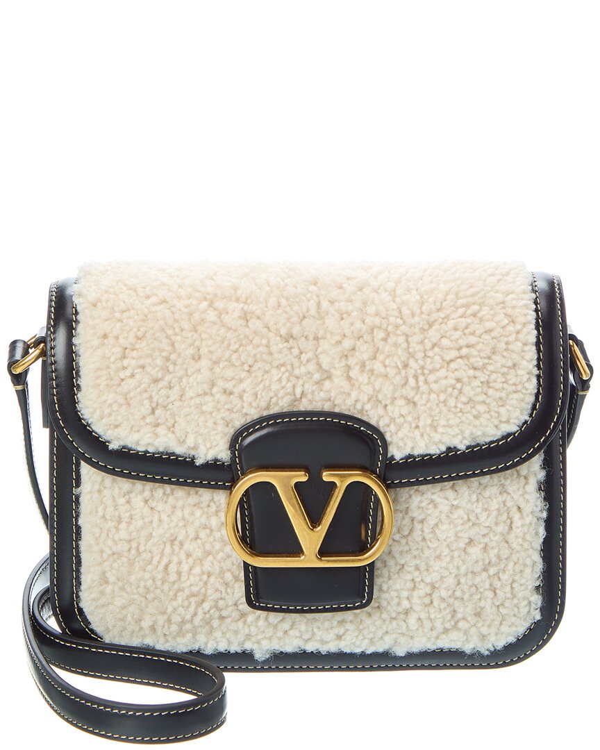 Valentino 9 To 5 Small Shearling And Leather Shoulder Bag In Black