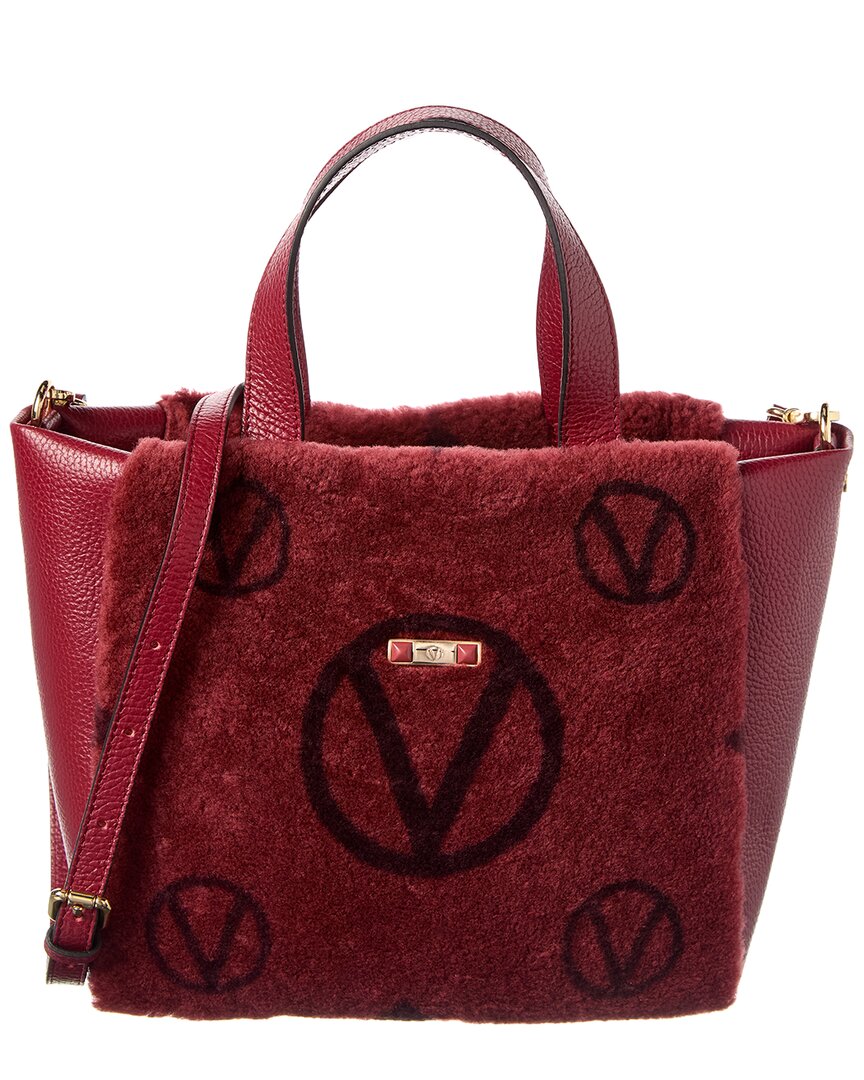 Valentino By Mario Valentino Aspen Shearling & Leather Tote In Red