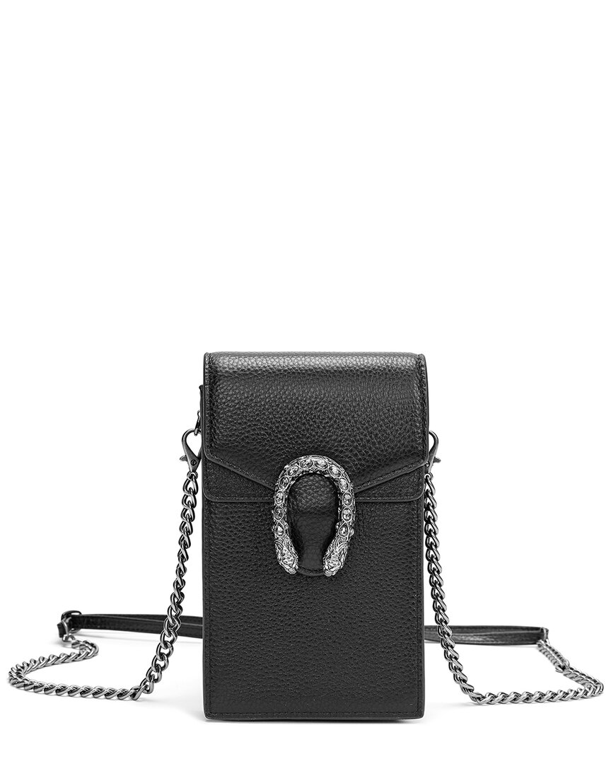 Tiffany & Fred Full-grain Leather Crossbody Phone Bag In Black
