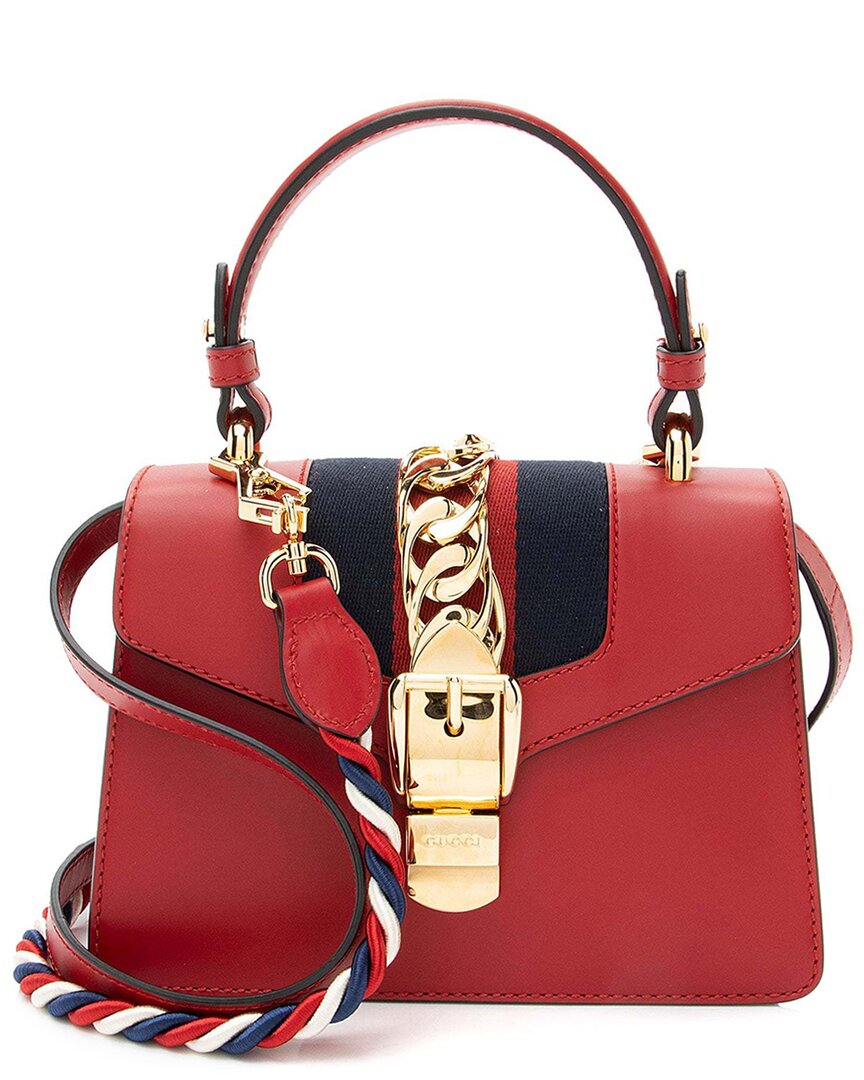 Gucci Red Leather Sylvie Mini Top Handle (authentic Pre-loved)
