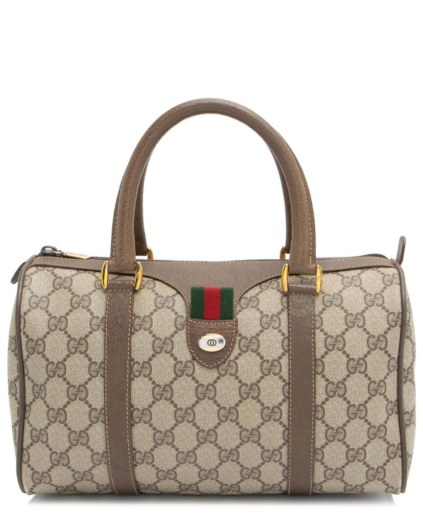 Gucci Brown Gg Supreme Canvas Web Boston Bag (authentic Pre-loved)