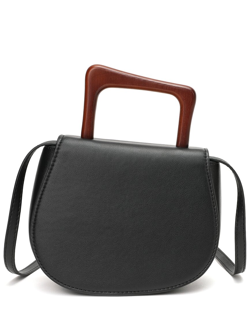 Tiffany & Fred Smooth Leather Wooden Top Handle Shoulder Bag In Black