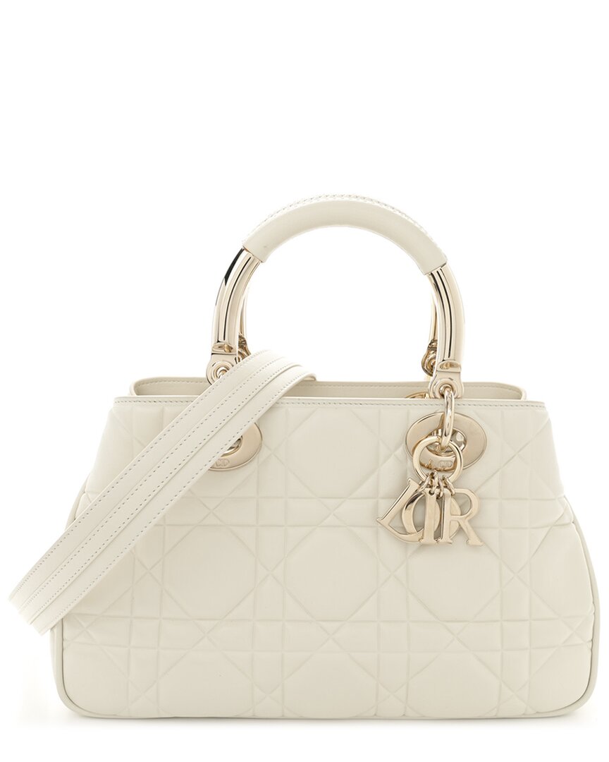 Dior White Calfskin Leather Cannage Medium The Lady 95.22 (authentic Pre- Loved)