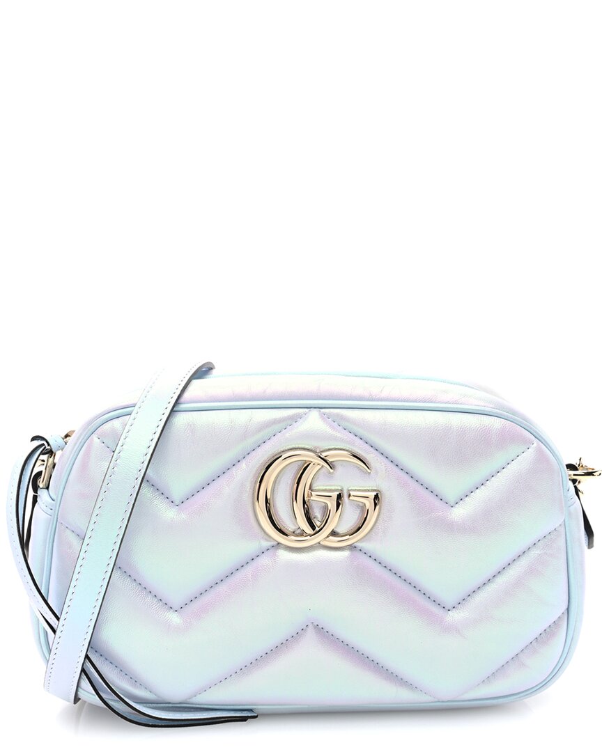 Gucci Snow Light Blue Matelasse Leather Iridescent Chevron Marmont Chain  Shoulder Bag (authentic Pr