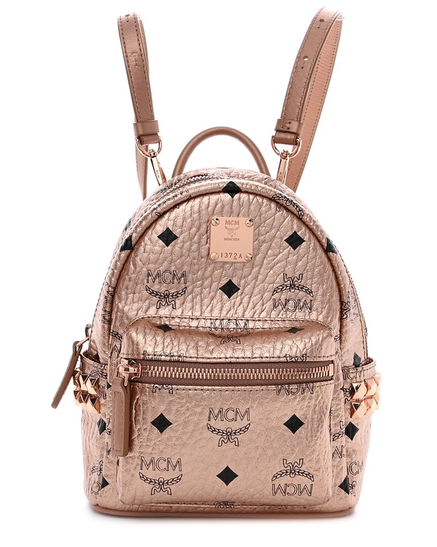 Mcm Gold Visetos Coated Canvas Side Stud X-mini Stark Bebe Boo Backpack  (authentic Pre-loved)