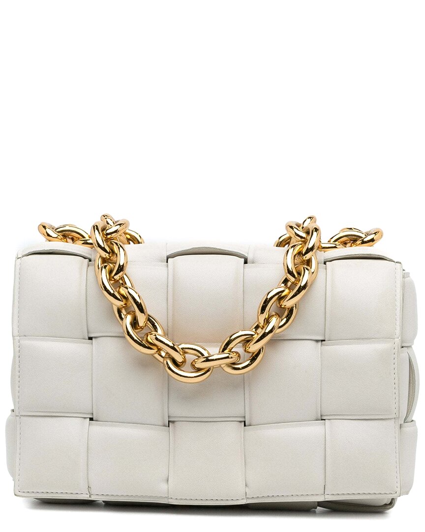 Bottega Veneta Chain Cassette Padded Intrecciato Crossbody Bag In White