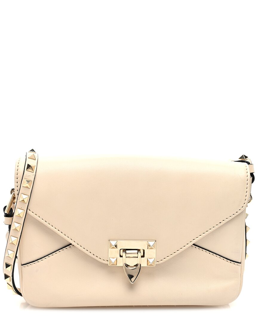 Valentino Garavani Valentino Ivory Vitello Rockstud Leather Rockstud Flip Lock Shoulder Flap Bag  (authentic Pre-loved)