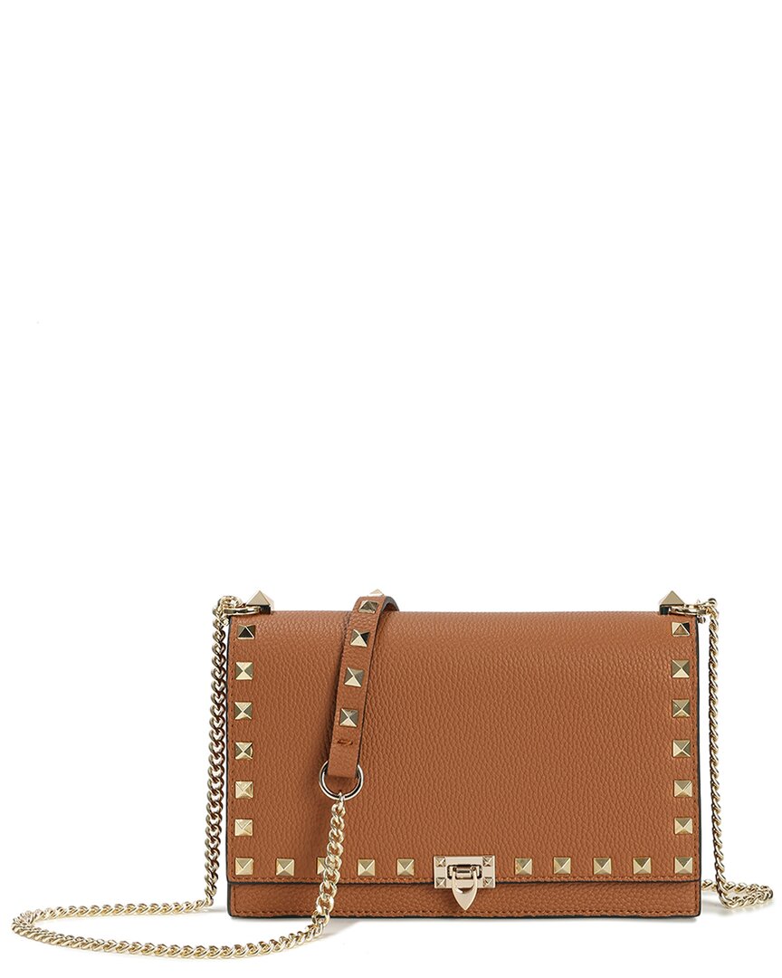 Tiffany & Fred Paris Studded Fold-over Leather Clutch In Brown