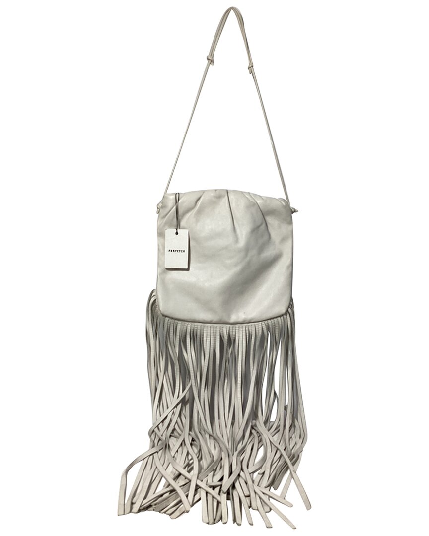 Bottega Veneta White Sheep Leather Fringe Pouch Shoulder Bag (authentic Pre- Loved) In Gray