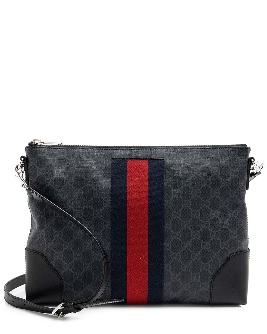 Gucci Black Gg Supreme Canvas Web Flat Square Messenger (authentic Pre-loved)