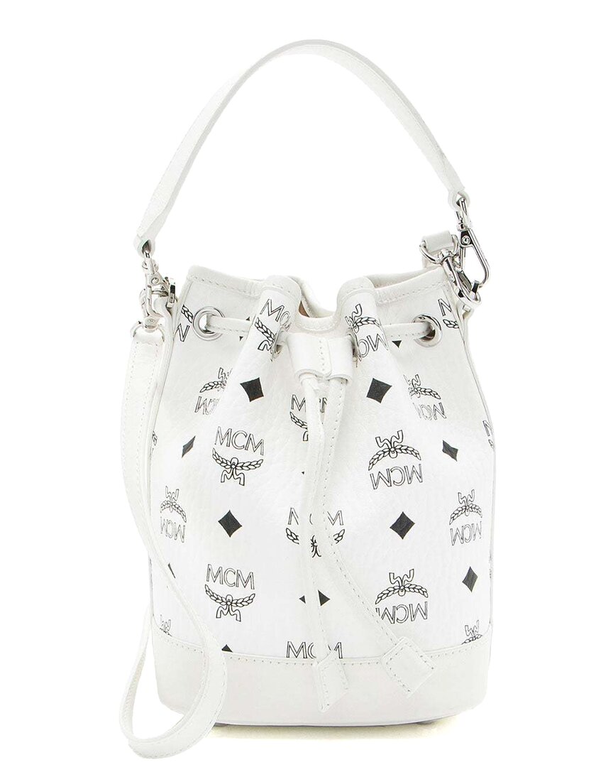 Mcm Black Visetos Dessau Drawstring Mini Bucket Bag (authentic Pre-loved) In White
