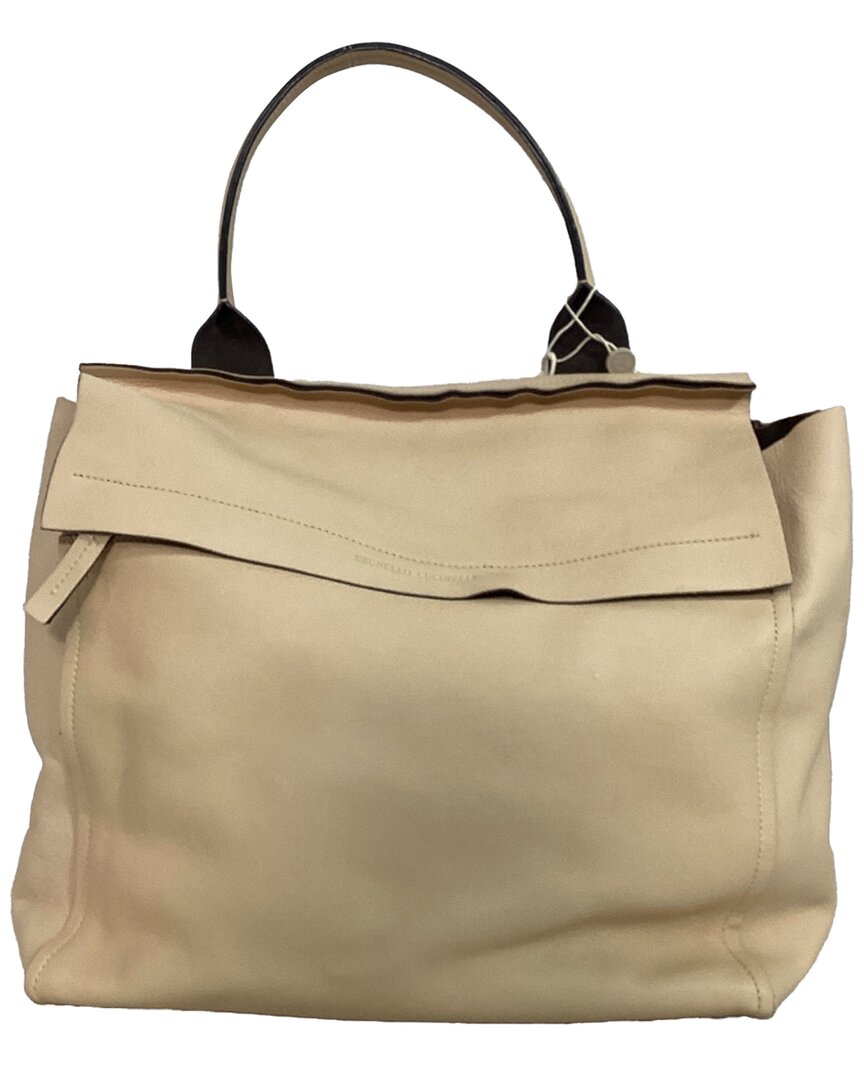 Brunello Cucinelli Nude Leather Zipped Top Handle Bag (authentic Pre-loved)