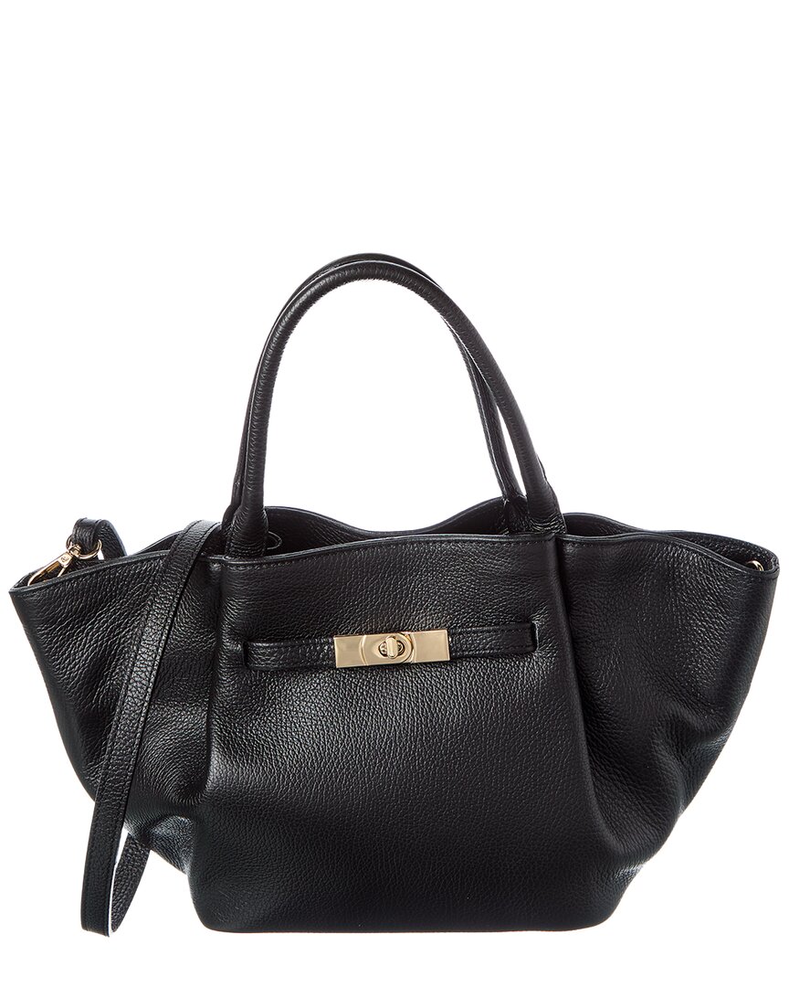 Italian Leather Top Handle Satchel In Black