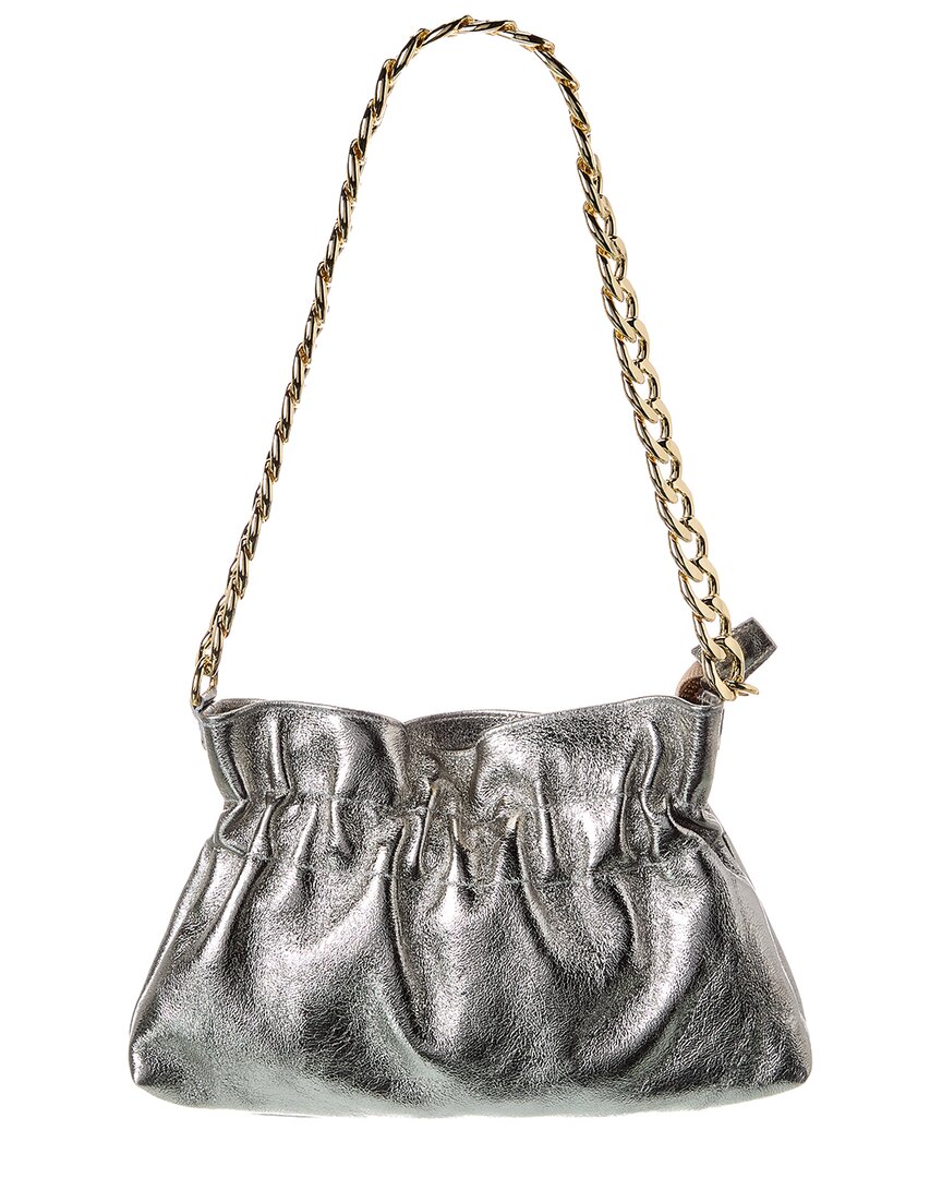 Italian Leather Pouchette Shoulder Bag In Silver