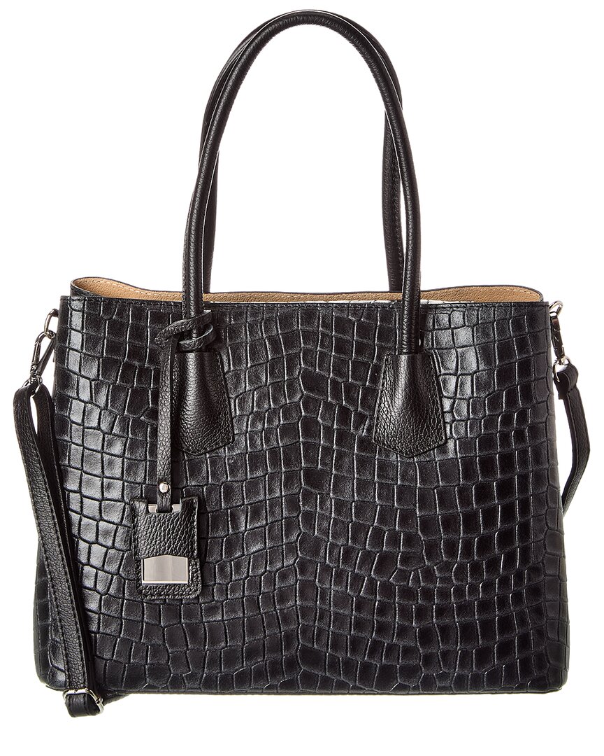 Italian Leather Structured Satchel In Black