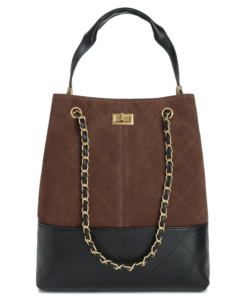 Tiffany & Fred Paris Suede & Leather Bucket Tote In Black