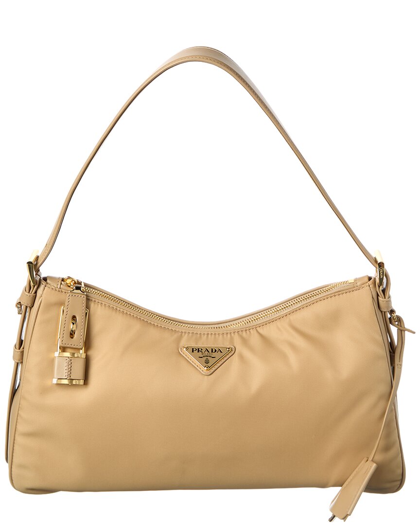 Prada Aimee Large Re-nylon & Leather Shoulder Bag In Brown