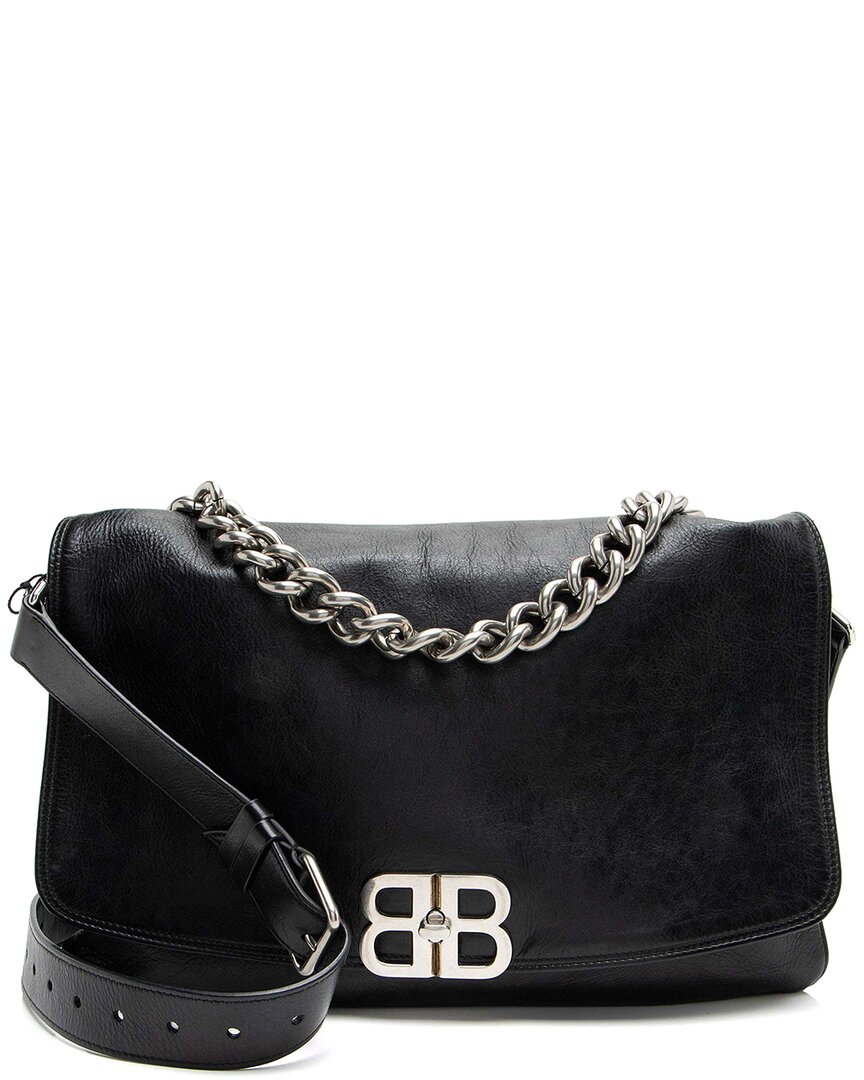 Balenciaga Black Leather Bb Soft Medium Shoulder Bag (authentic Pre-loved)