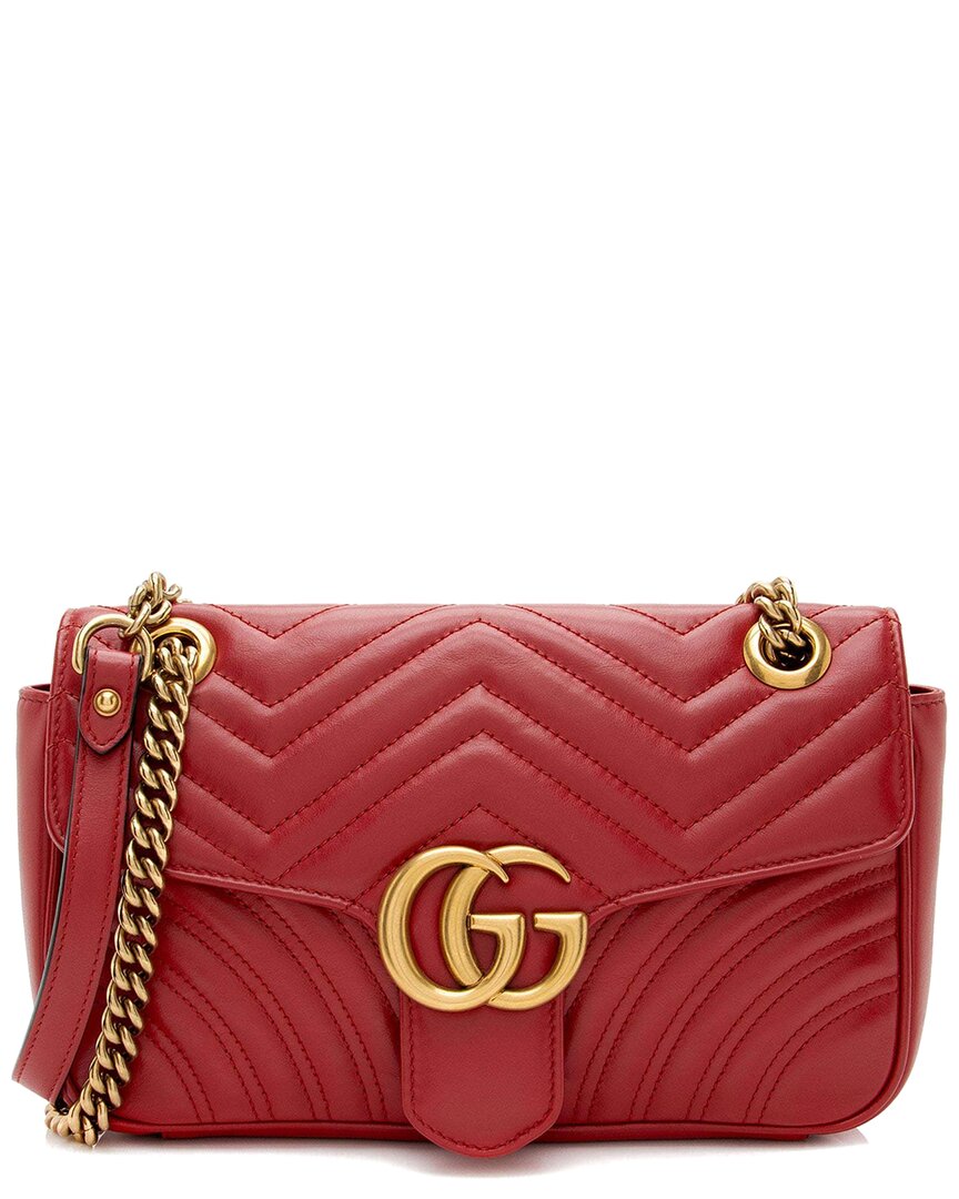 Gucci Women Gg Marmont Leahter Shoulder Bag In Red