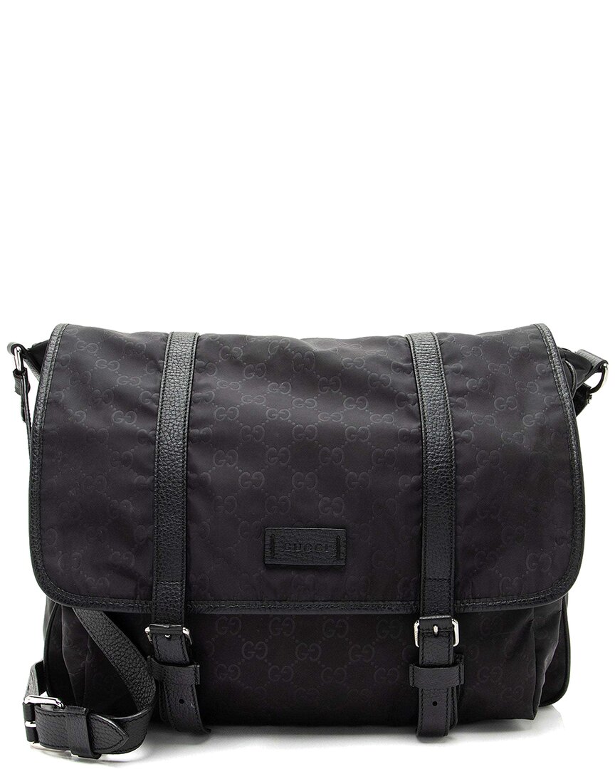 Gucci Black Gg Nylon Double Buckle Messenger (authentic Pre-loved)