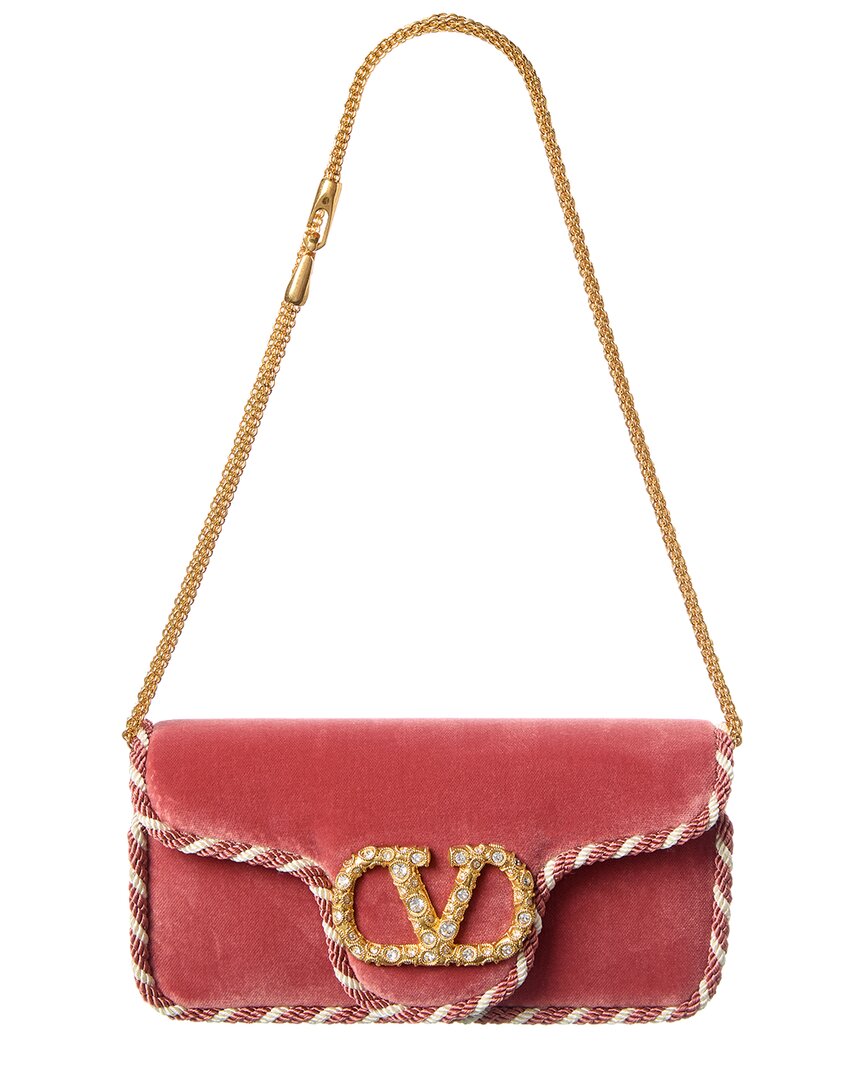 Valentino Vlogo Velvet Shoulder Bag In Pink