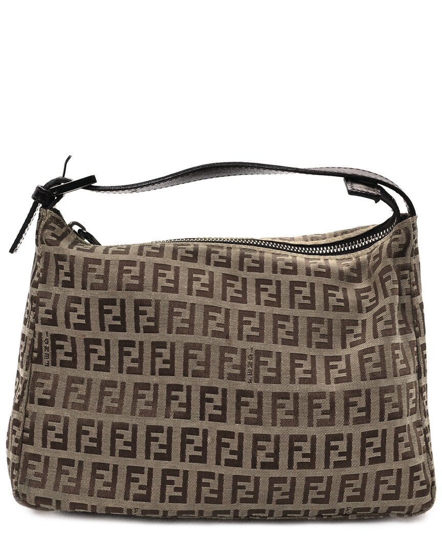 Fendi Tobacco Zucchino Leather Mini Pochette Tobacco (authentic Pre-loved) In Gray