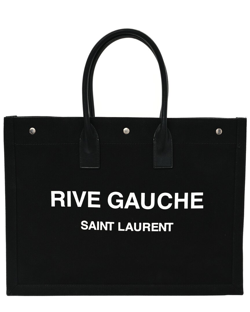 Saint Laurent Black Linen Rive Gauche Tote (authentic Pre-loved) In Purple