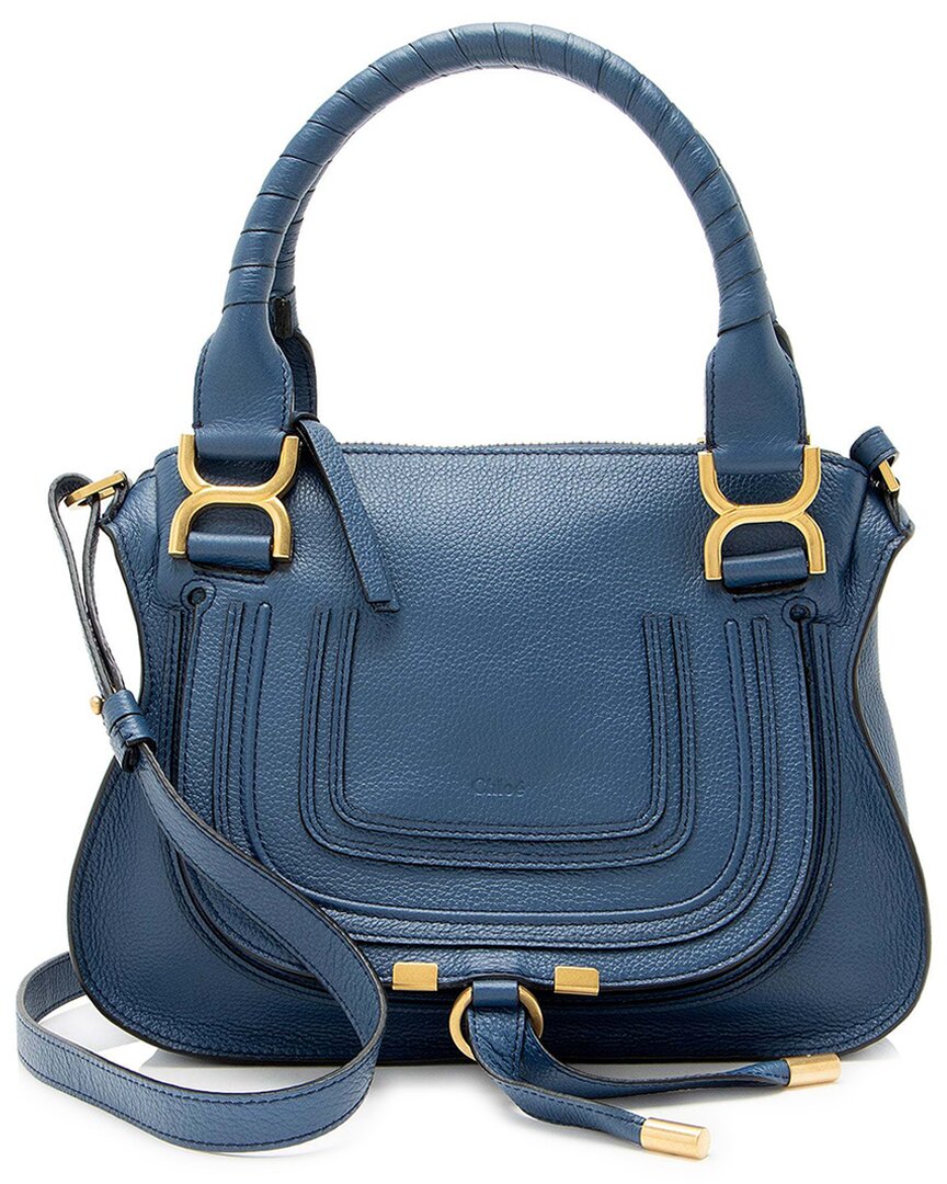 Chloé Blue Calfskin Marcie Small Satchel (authentic Pre-loved)