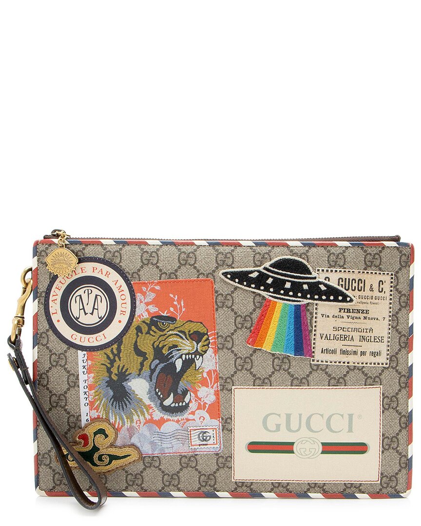 Gucci Beige Soft Gg Supreme Canvas Courrier Messenger Clutch (authentic Pre-  Loved)