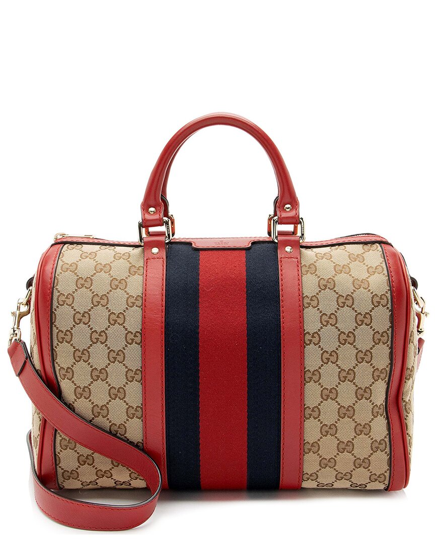 Gucci Beige Gg Canvas Web Joy Medium Boston Bag (authentic Pre-loved)