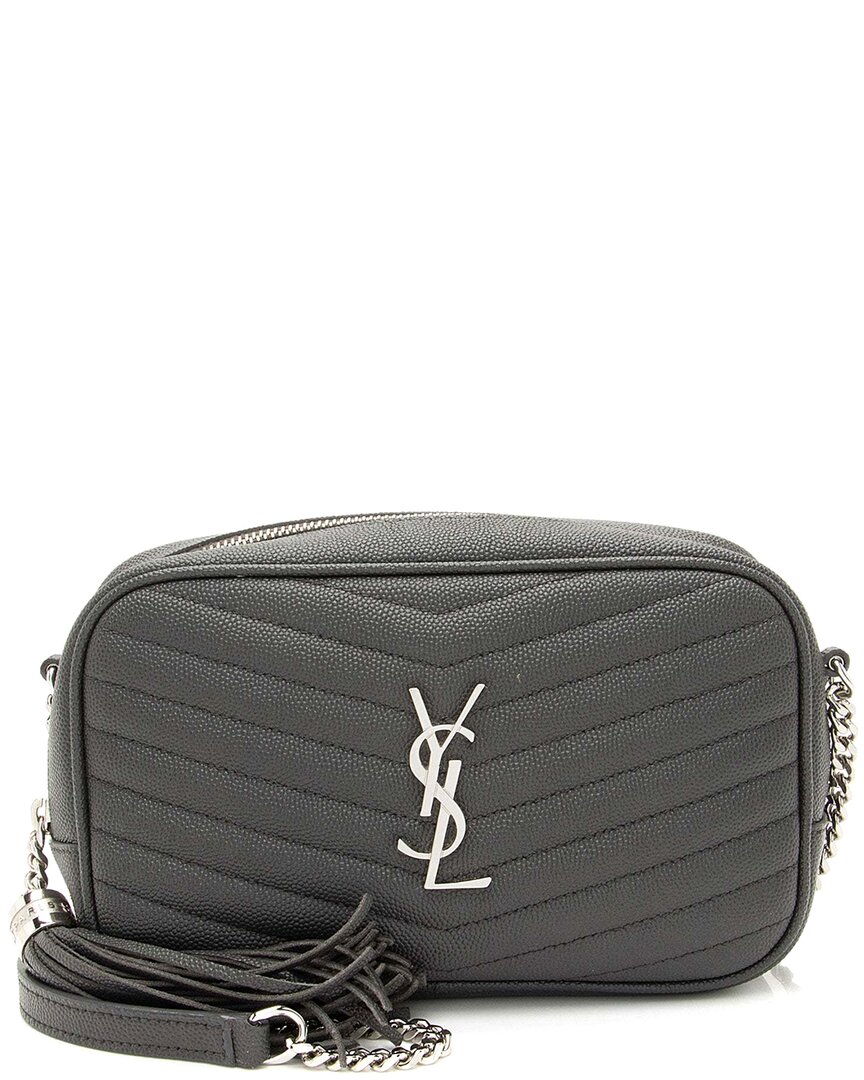 Saint Laurent Grey Matelasse Grain De Poudre Leather Monogram Lou Mini Camera Bag (authentic Pre-lo In Green