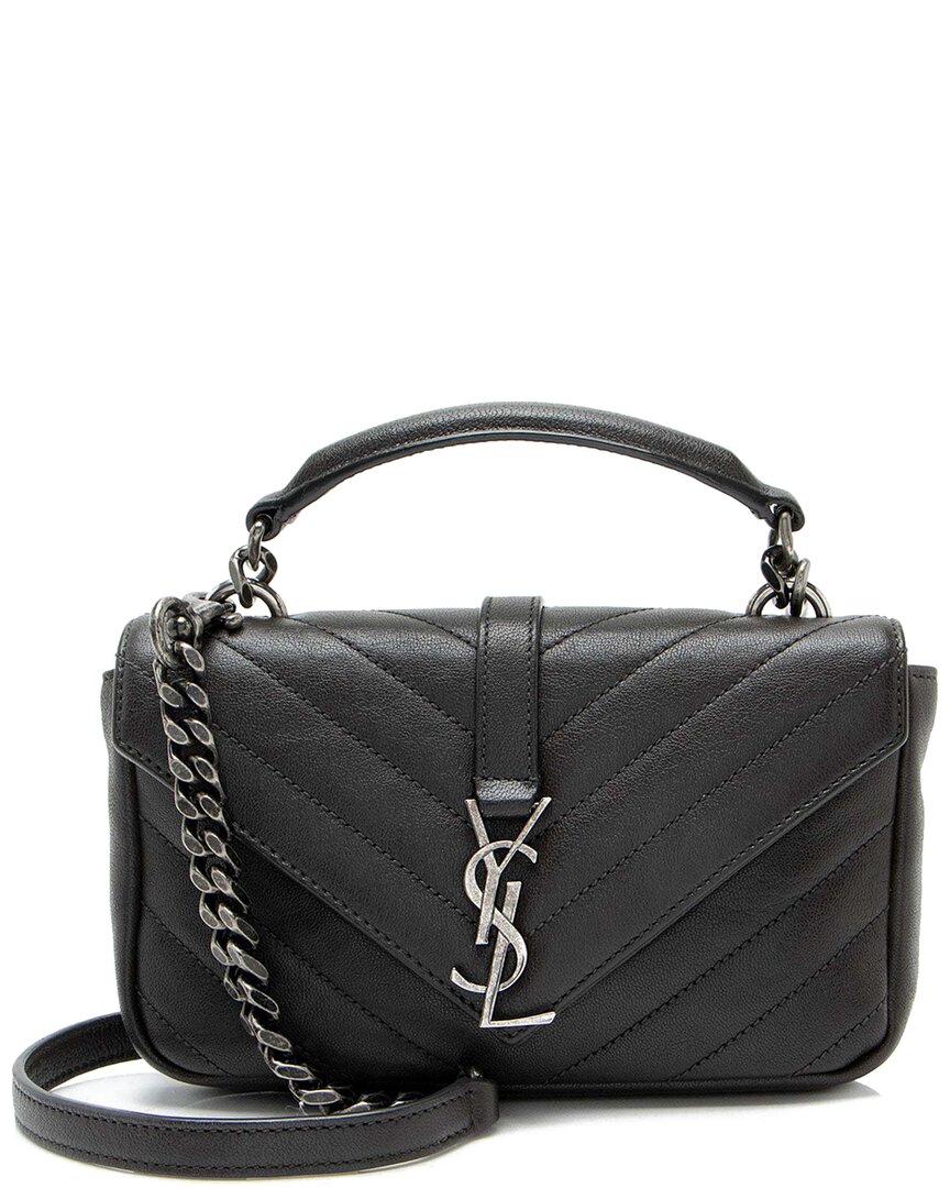 Saint Laurent Grey Matelasse Calfskin Monogram College Mini Shoulder Bag  (authentic Pre-loved)