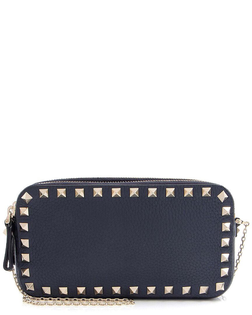 Valentino Blue Calfskin Rockstud Double Zip Crossbody (authentic Pre-loved)