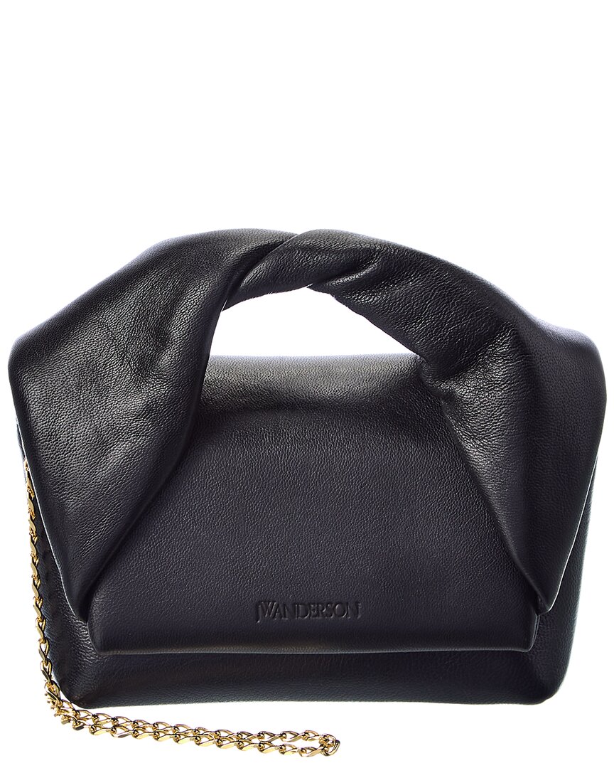 Jw Anderson Medium Twister Leather Top Handle Bag In Black
