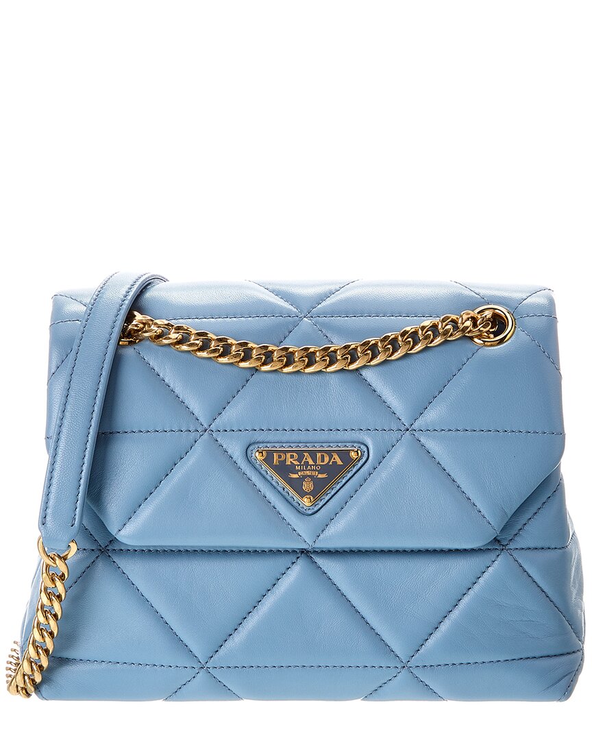Prada Logo Leather Shoulder Bag In Blue