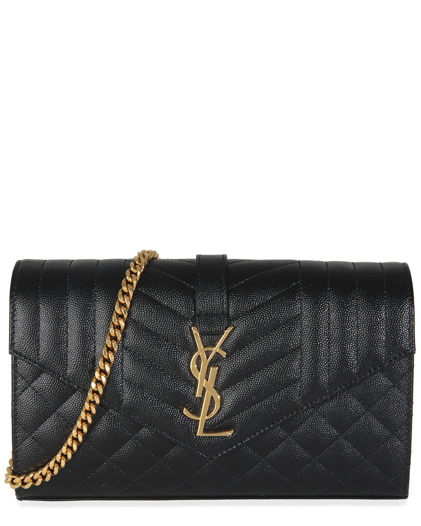 Saint Laurent Black Calfskin Grain De Poudre Matelasse Triquilt Monogram Chain  Wallet (authentic Pr