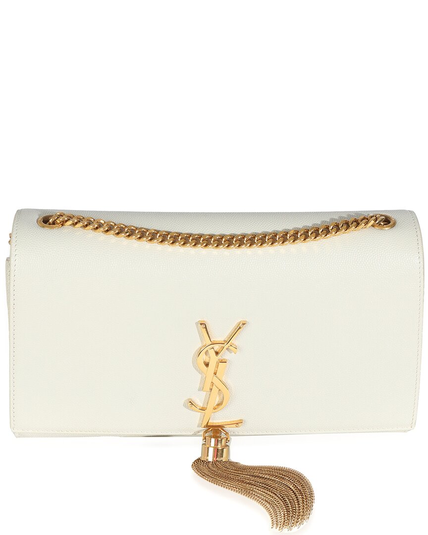 Saint Laurent White Jersey Grain De Poudre Medium Kate Tassel Satchel  (authentic Pre-loved)